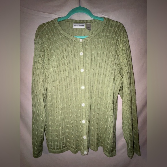 Alfred Dunner Sage Green Cable Knit Cardigan - Picture 1 of 9